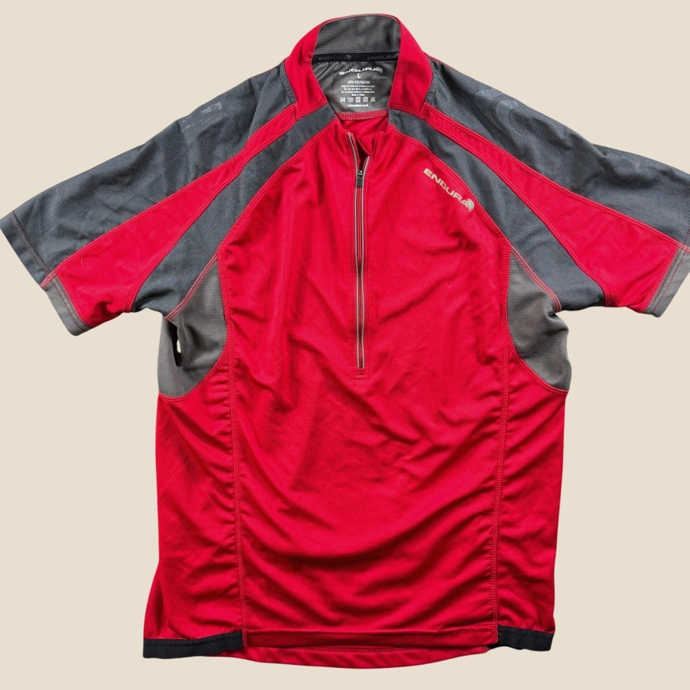 Endura Cycling Jersey Mens L Red Hummvee Quarter Zip Short Sleeve Biking Top